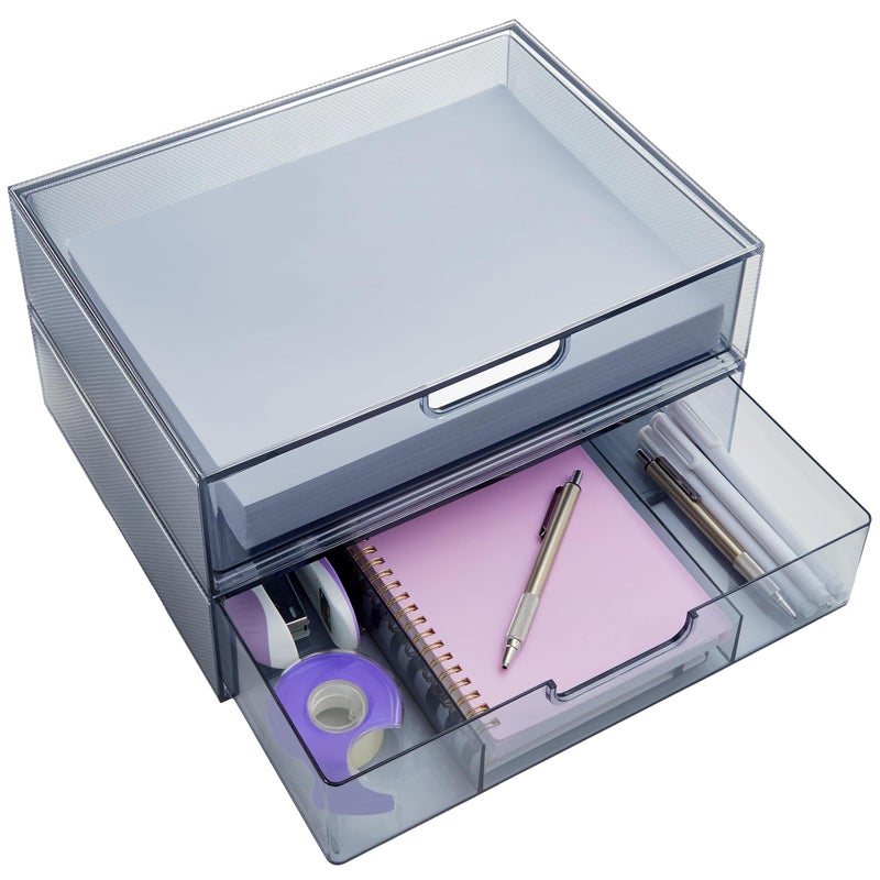 STORi STAX Plastic Stackable Organizer Drawers (Set of 2) Classic Grey | 12.5"" Wide | Set Includes One Open Drawer & One Divided Drawer | Organize Office Desk Accessories & Sort Paper | Made in USA - Image 1